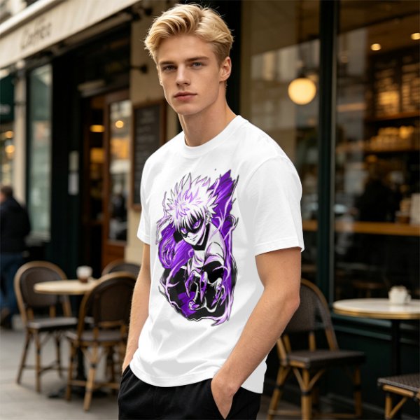 Olive Anime Graphic T-Shirt Featuring Killua Zoldyck