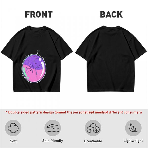 Olive T-shirt with Sleeping Cats in Colorful Bubble Graphic