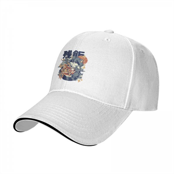 Black Baseball Cap With Ramen Raccoon Graphic Print