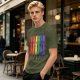 Olive T-Shirt With Rainbow Pride Cats Graphic