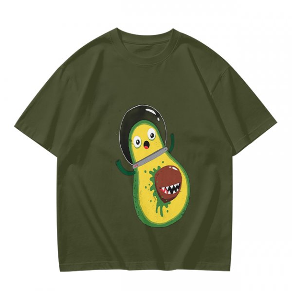Olive T-Shirt With Astronaut Avocado Monster Print