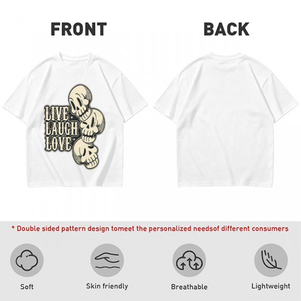Olive Graphic T-Shirt with Live Laugh Love and Stacked Skulls