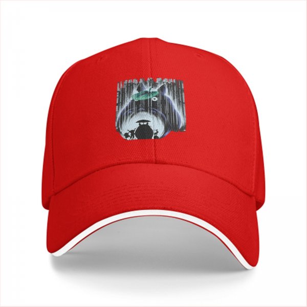 Black baseball cap with Totoro rainy forest graphic print