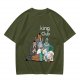Olive T-Shirt Featuring 'king Club' and Animated Characters Print