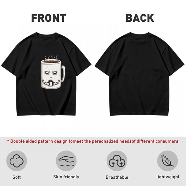 Oversized Army Green T-Shirt With Tired Coffee Mug Graphic