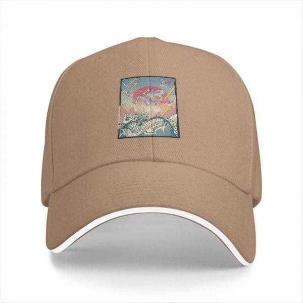 Black Baseball Cap with Japanese Ukiyo-e Dragon and Lightning Art Print