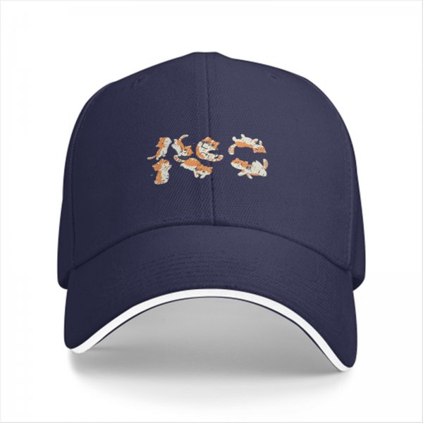 Black Baseball Cap With Playful Orange Kitten Illustrations