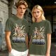 Olive T-shirt with Hee-Hee-Man Master of Pop Lifting Barbell Graphic
