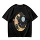 Olive T-Shirt With Black Cats On Crescent Moon Space Print