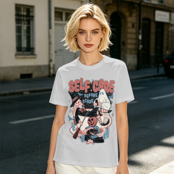 Self Care Before Scare Halloween Themed Graphic T-Shirt