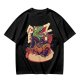 Olive T-Shirt with Cartoon Crocodile Eating Snack Graphic
