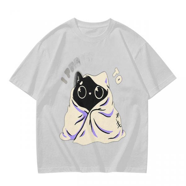 Olive T-shirt with Cute Black Cat Wrapped in Blanket Graphic
