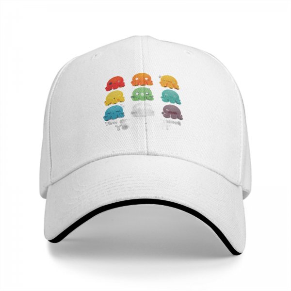 Black baseball cap with colorful emotional octopus graphic print