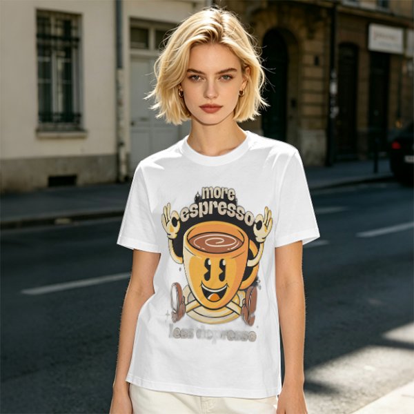 Oversized Olive T-Shirt with Retro Espresso Coffee Mascot Graphic
