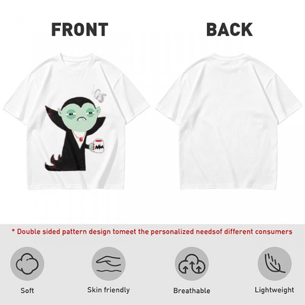 Olive T-Shirt With Tired Vampire Holding Bat Mug Graphic
