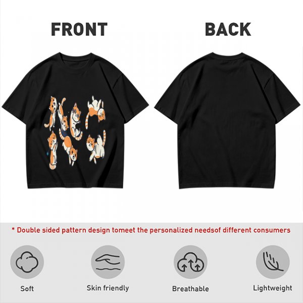 Olive T-Shirt With Playful Orange Kitten Illustrations