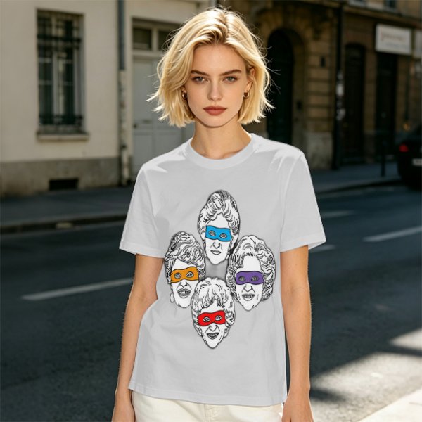 Olive T-Shirt With Golden Girls Ninja Turtle Masks Graphic