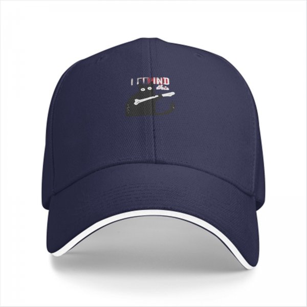 Black baseball cap with a cat holding a bone graphic and text