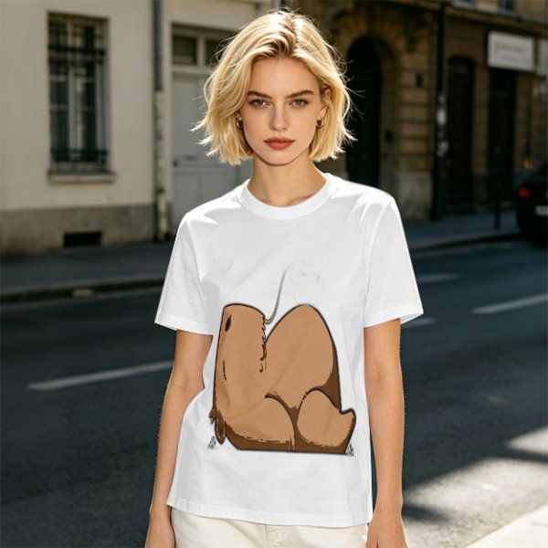 Olive Green T-Shirt With Capybara Rear View Graphic