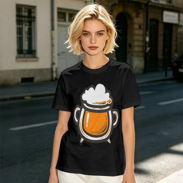 Olive Green T-Shirt With Stylized Beer Mug Graphic Print