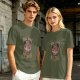 Olive graphic t-shirt with 'I can be a real devil before my coffee' print