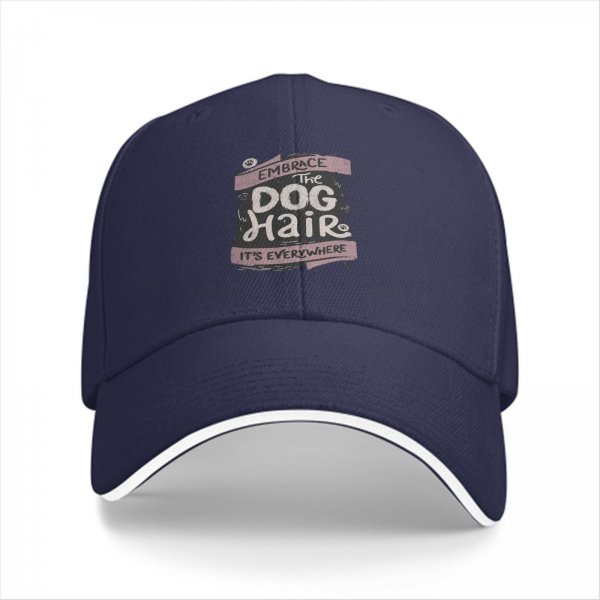 Black baseball cap with 'Embrace The Dog Hair It's Everywhere' print