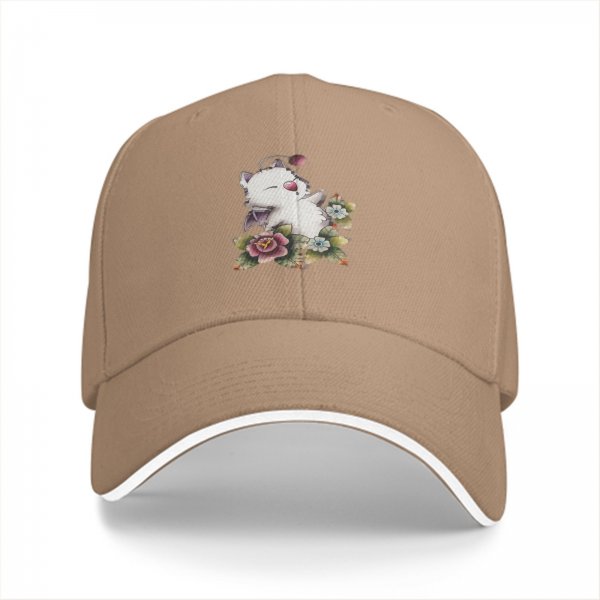 Black Baseball Cap With Cute Fantasy Creature And Floral Print