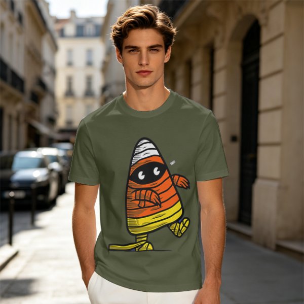 Olive T-Shirt with Mummy Candy Corn Halloween Graphic