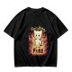 Olive Graphic T-Shirt With Everything Is On Fire Cat Design