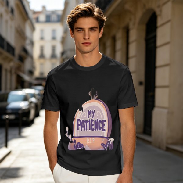 Olive T-Shirt With 'My Patience' Gravestone Graphic Print