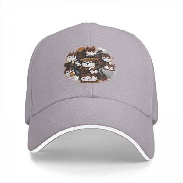 Black baseball cap with cute coffee and cat themed graphic