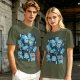 Olive T-Shirt With Playful Blue Cat Character Print