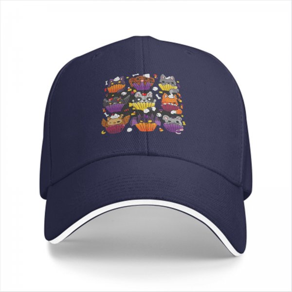 Black baseball cap with Halloween animal cupcake graphic design