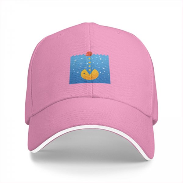 Black Baseball Cap With Underwater Pac-Man Graphic Print