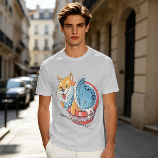 Olive T-shirt with Shiba Inu in Ramen Cup Graphic