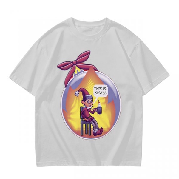 Olive Christmas Elf Ornament T-Shirt with 'This is Xmass' Print