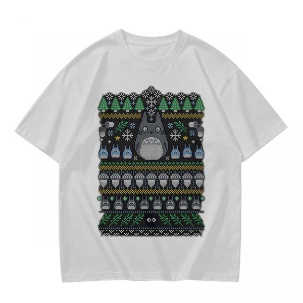 Olive T-Shirt With Totoro Ugly Christmas Sweater Style Print