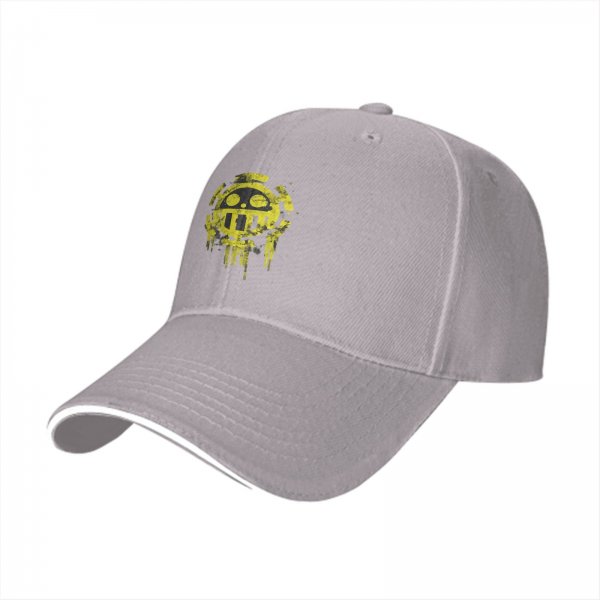 Black Baseball Cap With Distressed Yellow Skull Pirate Emblem