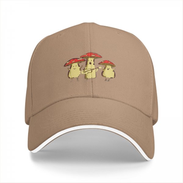 Black baseball cap with singing mushroom band graphic