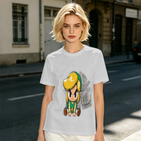 Olive T-shirt with Chibi Link from The Legend of Zelda Print