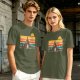 Olive T-Shirt With Retro Sunset Fantasy Castle Graphic