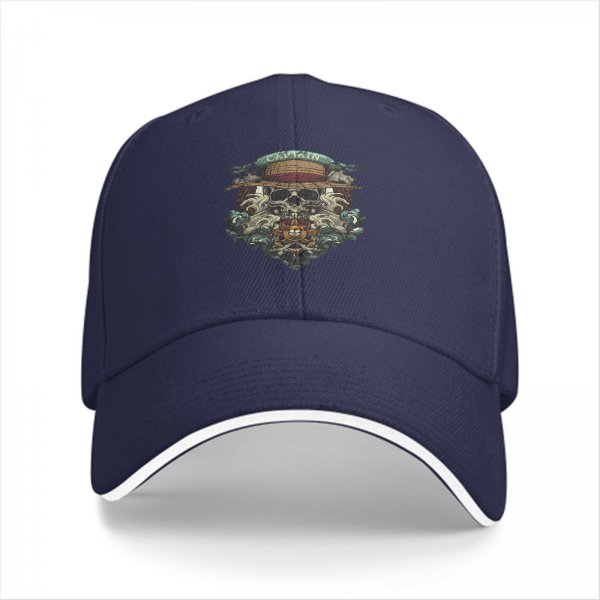 Black Baseball Cap With Pirate Skull Straw Hat Captain Art Print