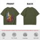 Olive T-Shirt With Cartoon Robot And Winged Vehicle Graphic