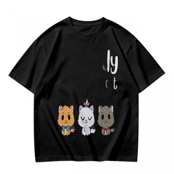Olive T-Shirt With Cute Kitten Illustrations And Text Print