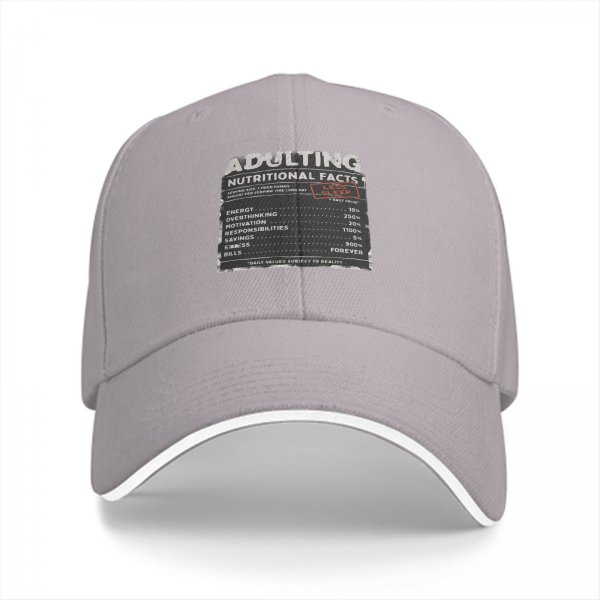 Adulting Nutritional Facts Graphic Black Baseball Cap
