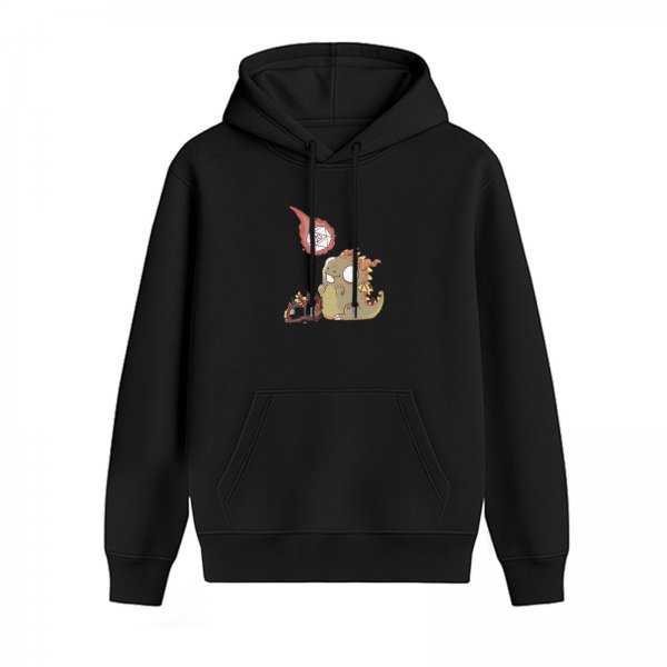 Black hoodie with cute chibi dragon graphic design