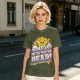 Olive graphic t-shirt with 'Someday We'll All Be Dead!' star and rainbow print