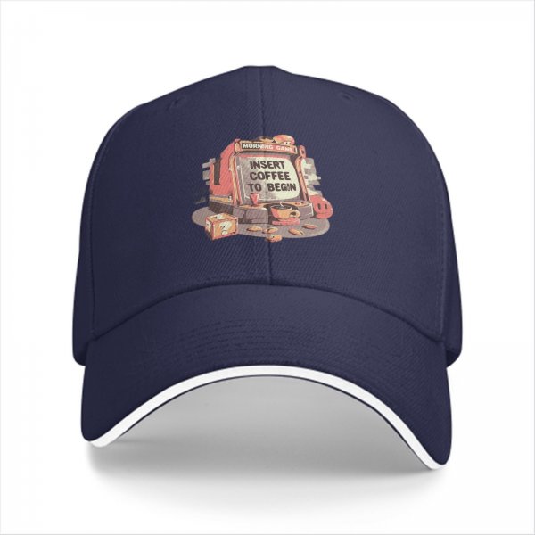 Black baseball cap with insert coffee to begin arcade graphic