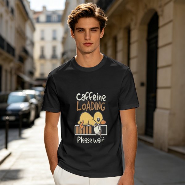 Caffeine Loading Duck Graphic T-Shirt for Coffee Lovers