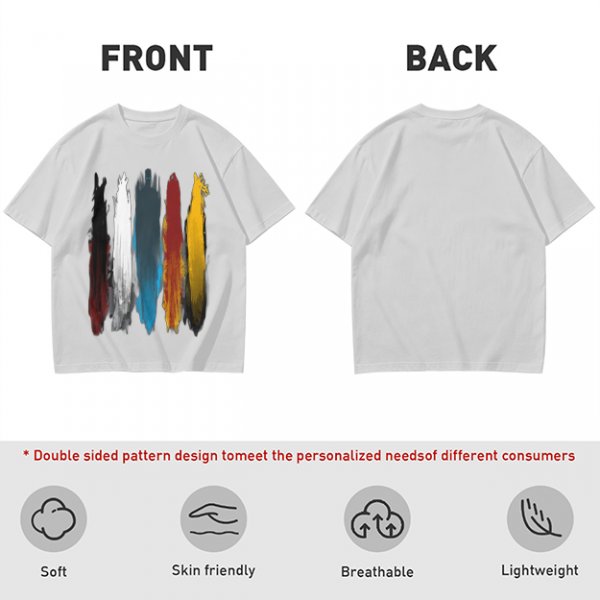 Olive Green T-Shirt With Vertical Colorful Brushstroke Figure Art